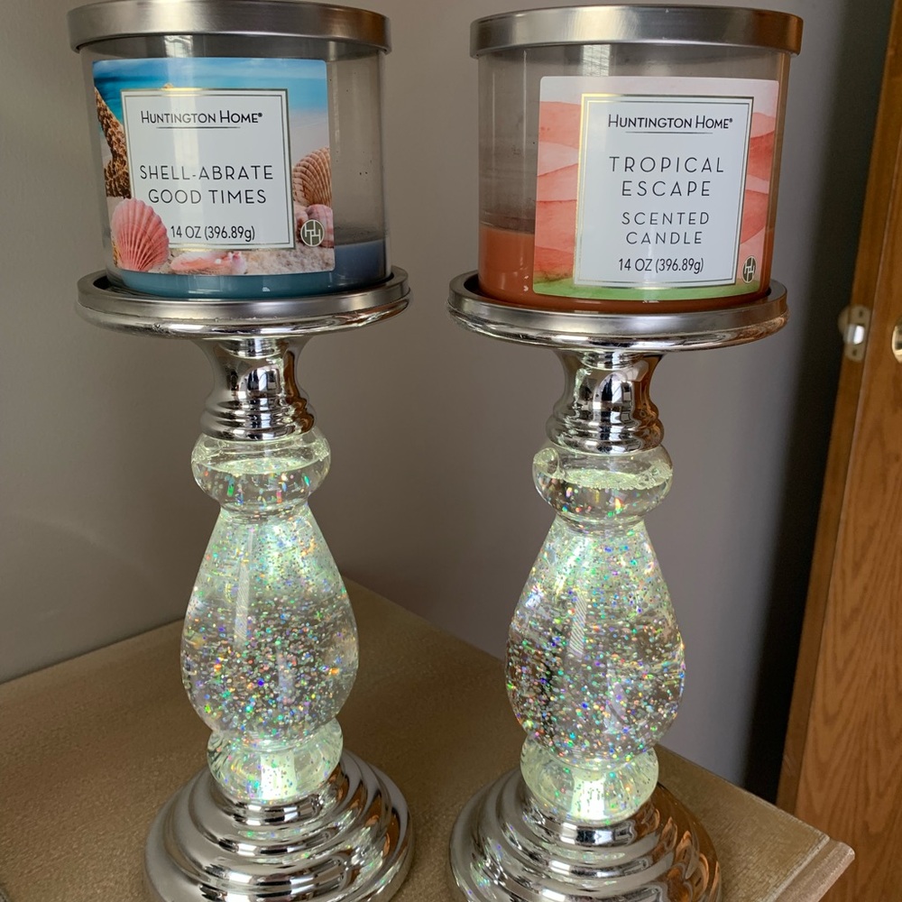 Bath & Body Works Silver Swirling Glitter 3 wick candle holder set of (2)